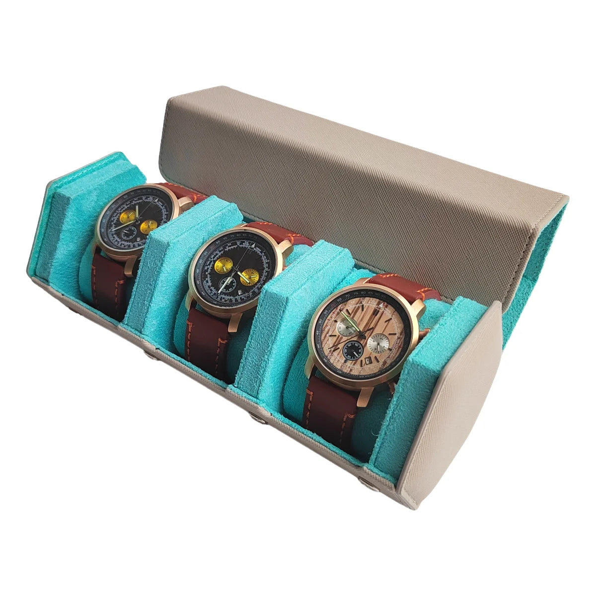 Boîte à montres design hexagonale en cuir