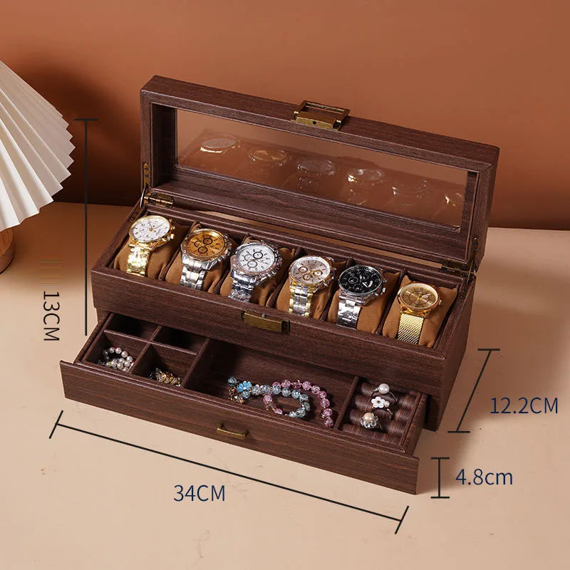 WELLZONE Retro Style Imitation Wood Watch Box Chinese Style Brown Leather Glasses Storage Box Creative Gift Jewelry Box