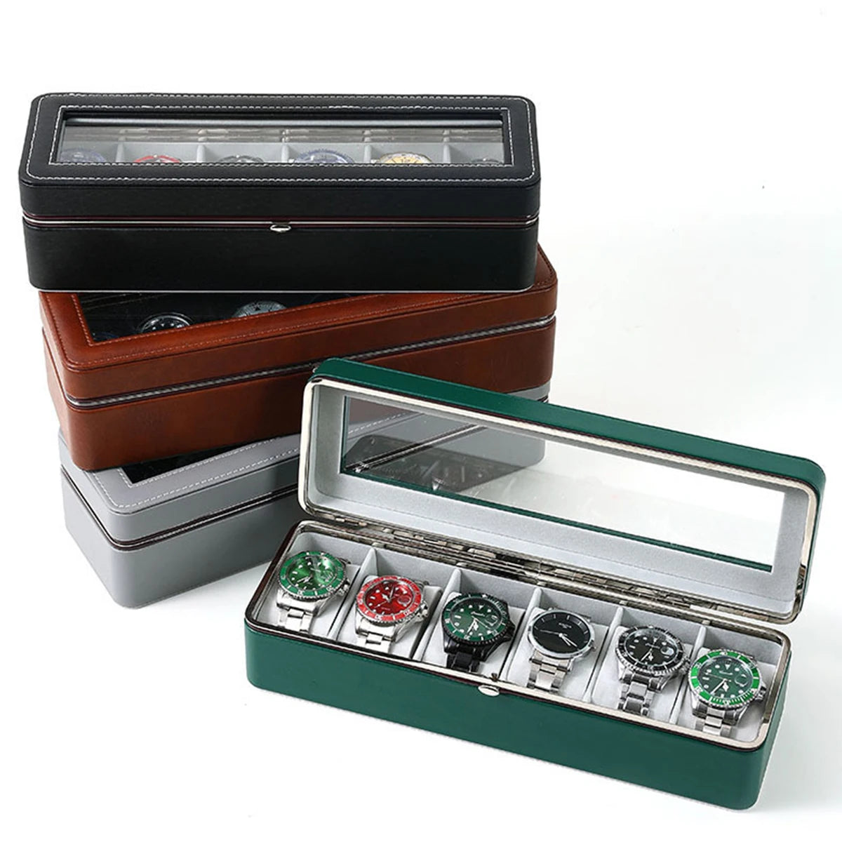 Boîte à montres rigide - 6 emplacements en cuir