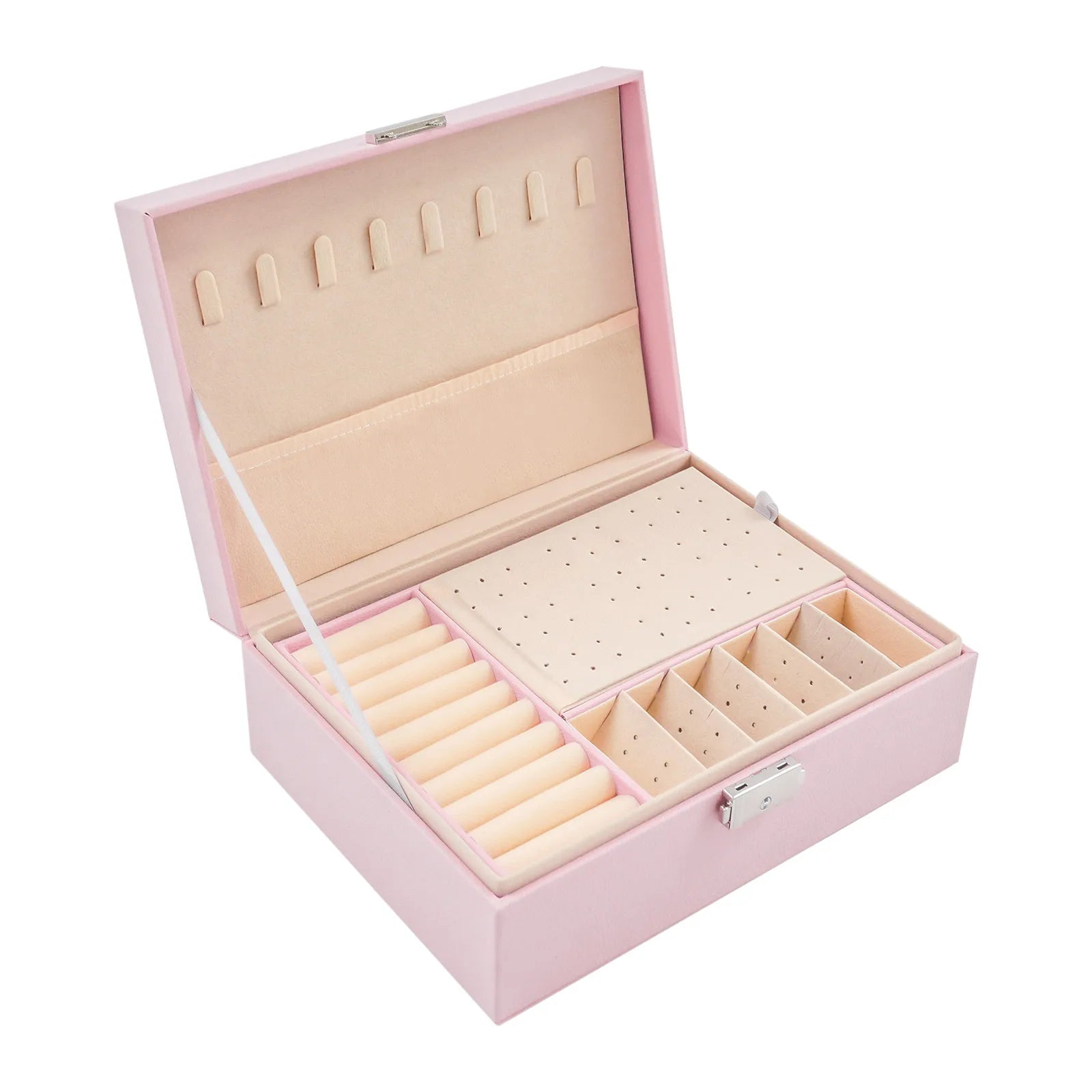 Boîte à bijoux rose compartiments modulables