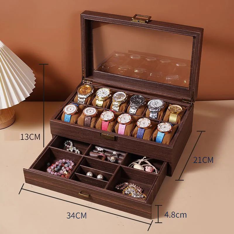 WELLZONE Retro Style Imitation Wood Watch Box Chinese Style Brown Leather Glasses Storage Box Creative Gift Jewelry Box