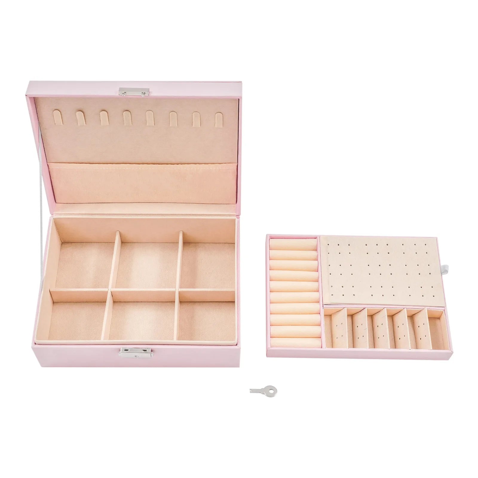 Boîte à bijoux rose compartiments modulables