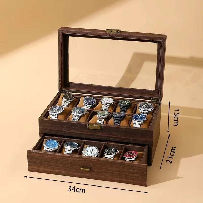 WELLZONE Retro Style Imitation Wood Watch Box Chinese Style Brown Leather Glasses Storage Box Creative Gift Jewelry Box