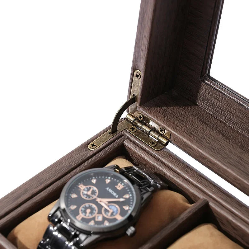 Boîte à montres en bois brun texturé