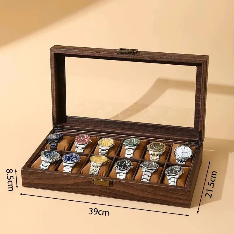 WELLZONE Retro Style Imitation Wood Watch Box Chinese Style Brown Leather Glasses Storage Box Creative Gift Jewelry Box