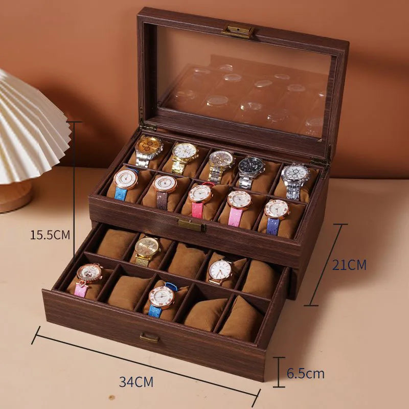 WELLZONE Retro Style Imitation Wood Watch Box Chinese Style Brown Leather Glasses Storage Box Creative Gift Jewelry Box