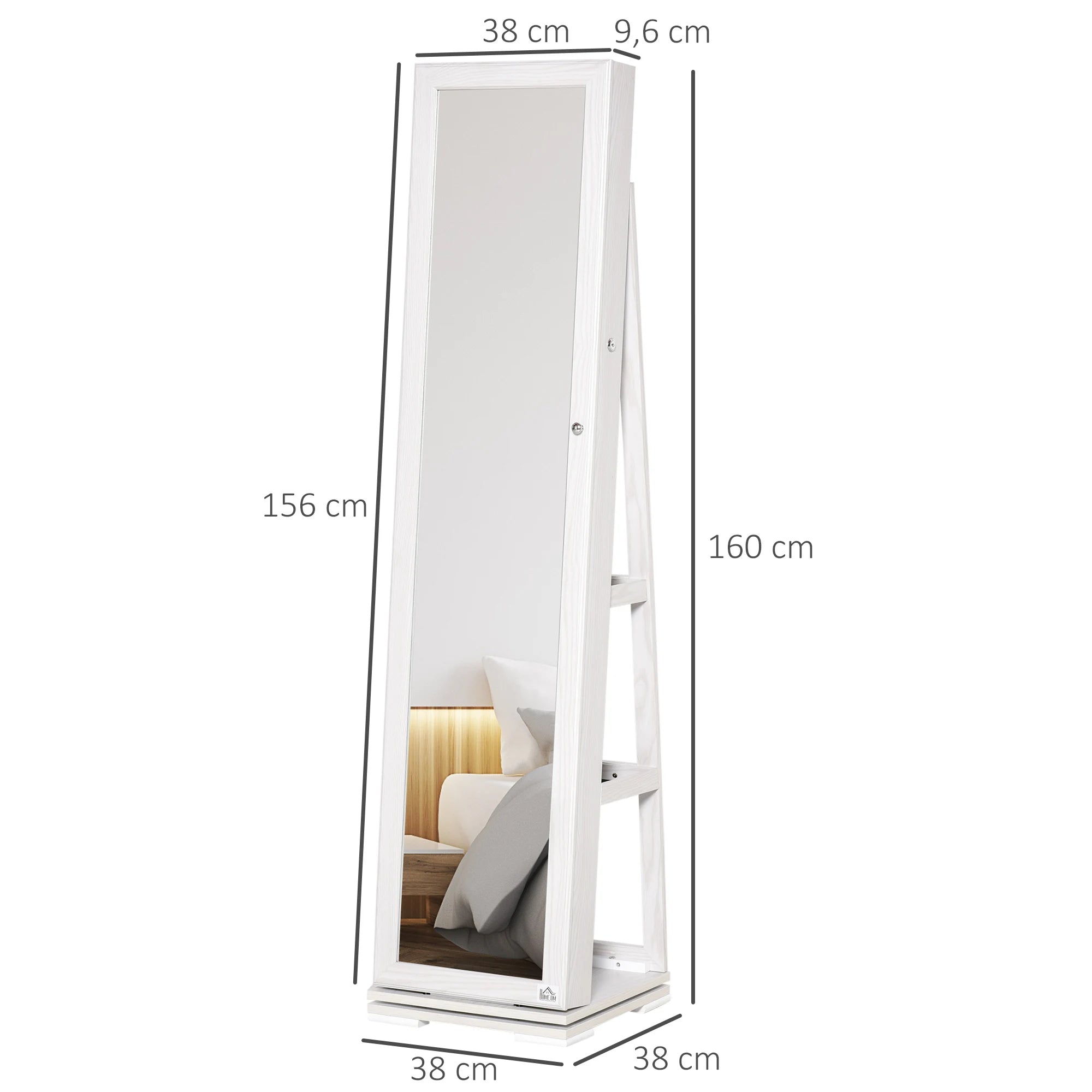 Armoire à bijoux miroir sur pied rotatif 360°