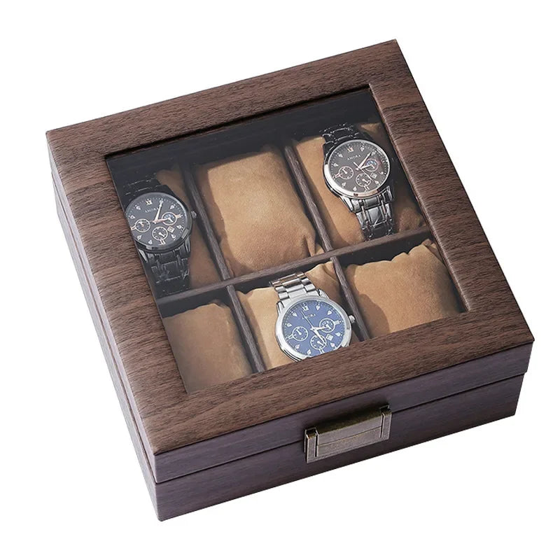 Boîte à montres en bois brun texturé