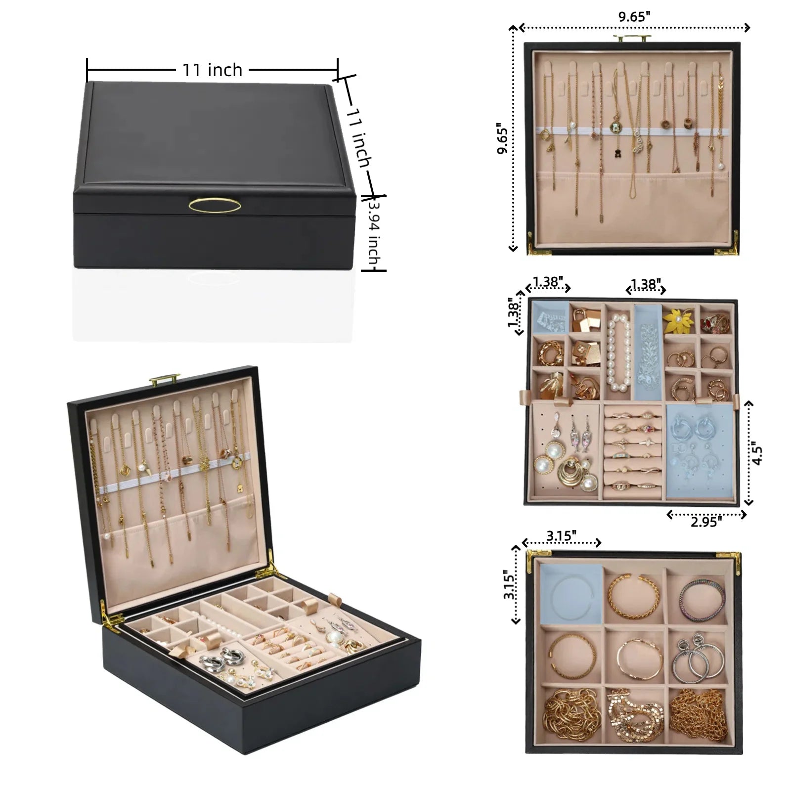 Boîte à bijoux en cuir rigide