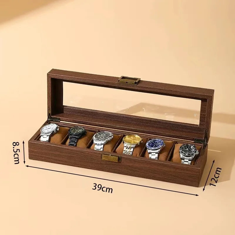 WELLZONE Retro Style Imitation Wood Watch Box Chinese Style Brown Leather Glasses Storage Box Creative Gift Jewelry Box
