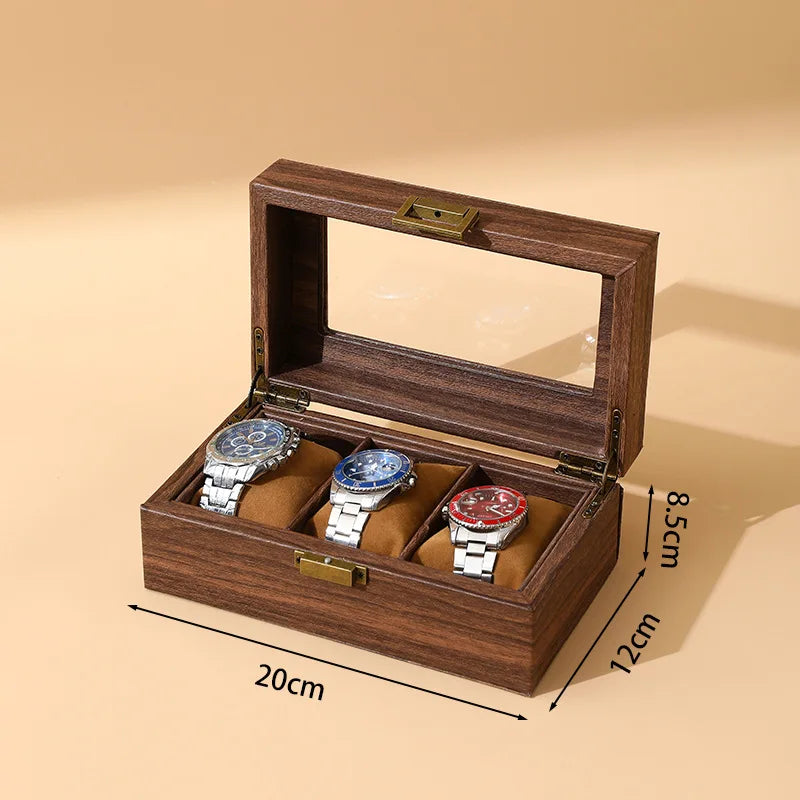 WELLZONE Retro Style Imitation Wood Watch Box Chinese Style Brown Leather Glasses Storage Box Creative Gift Jewelry Box