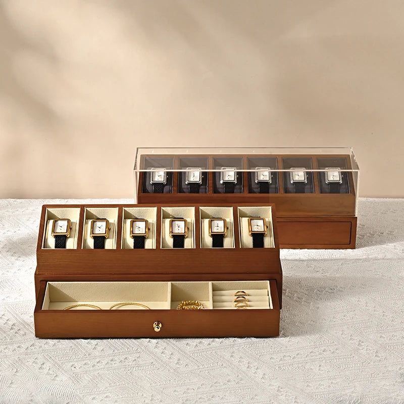 Boîte à montres en bois double étage