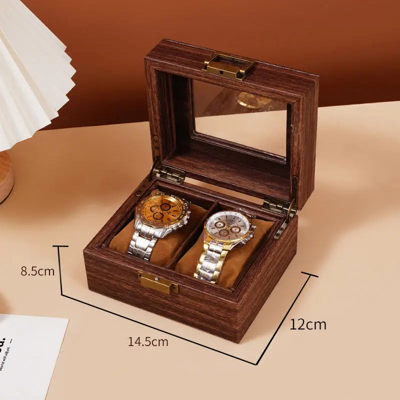 WELLZONE Retro Style Imitation Wood Watch Box Chinese Style Brown Leather Glasses Storage Box Creative Gift Jewelry Box