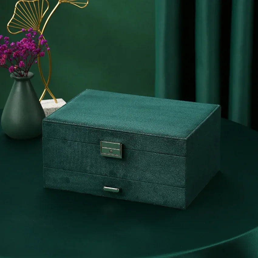 Boîte à bijoux vert émeraude avec tiroir