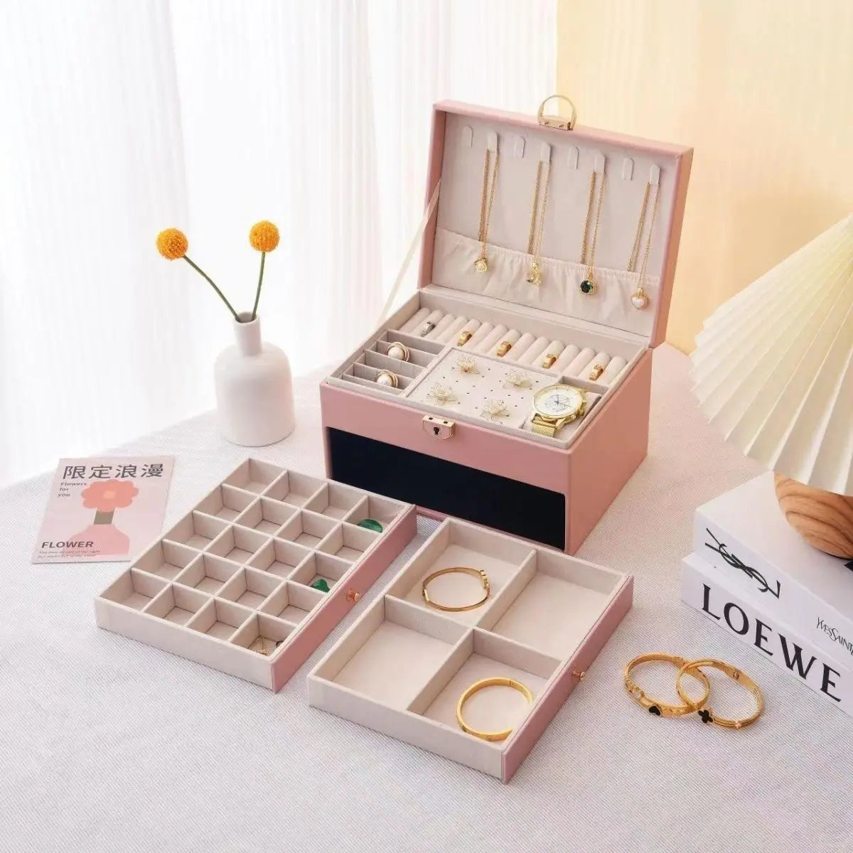 Boîte à bijoux double niveau