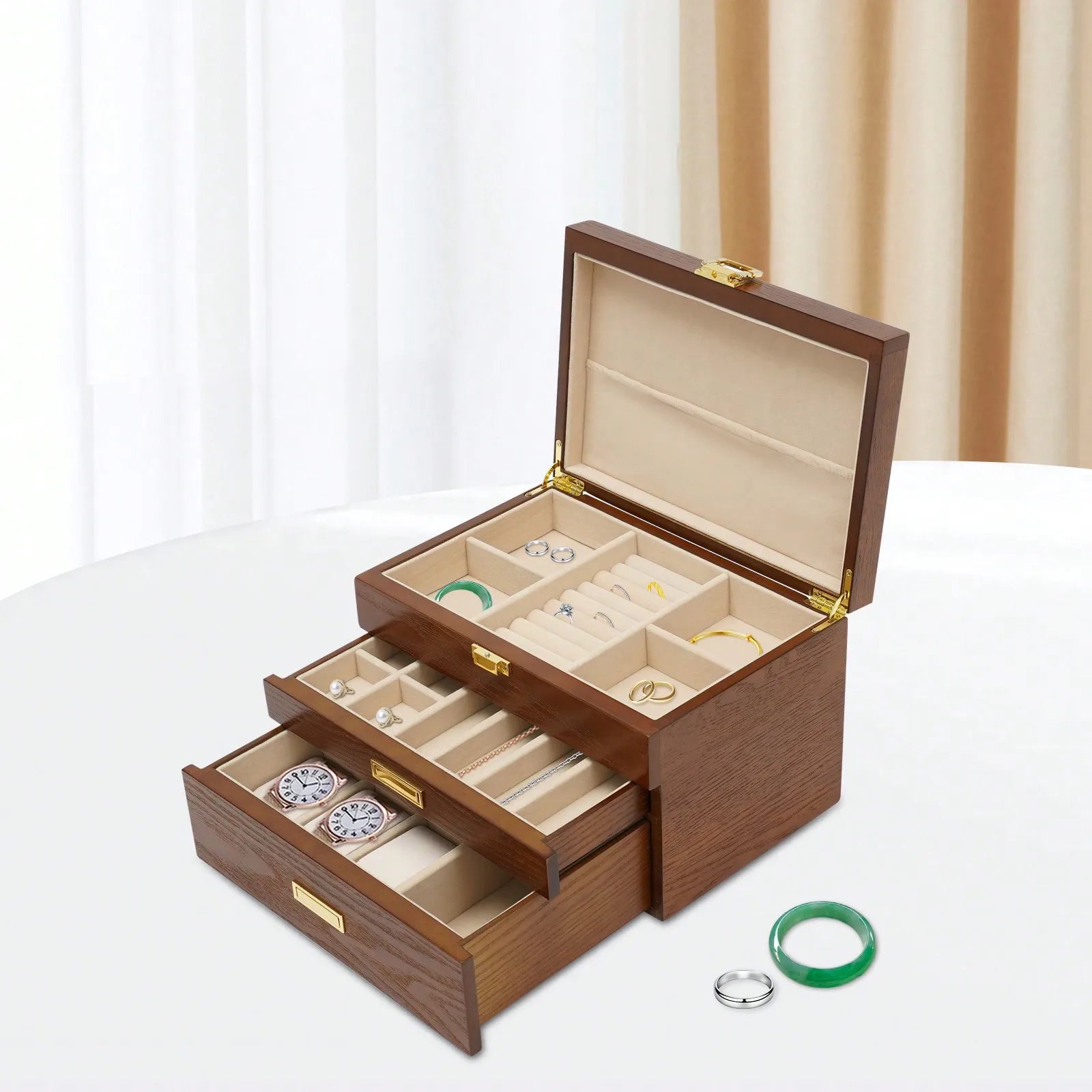 Boîte à bijoux 3 niveaux style japonais – Design raffiné et capacité généreuse