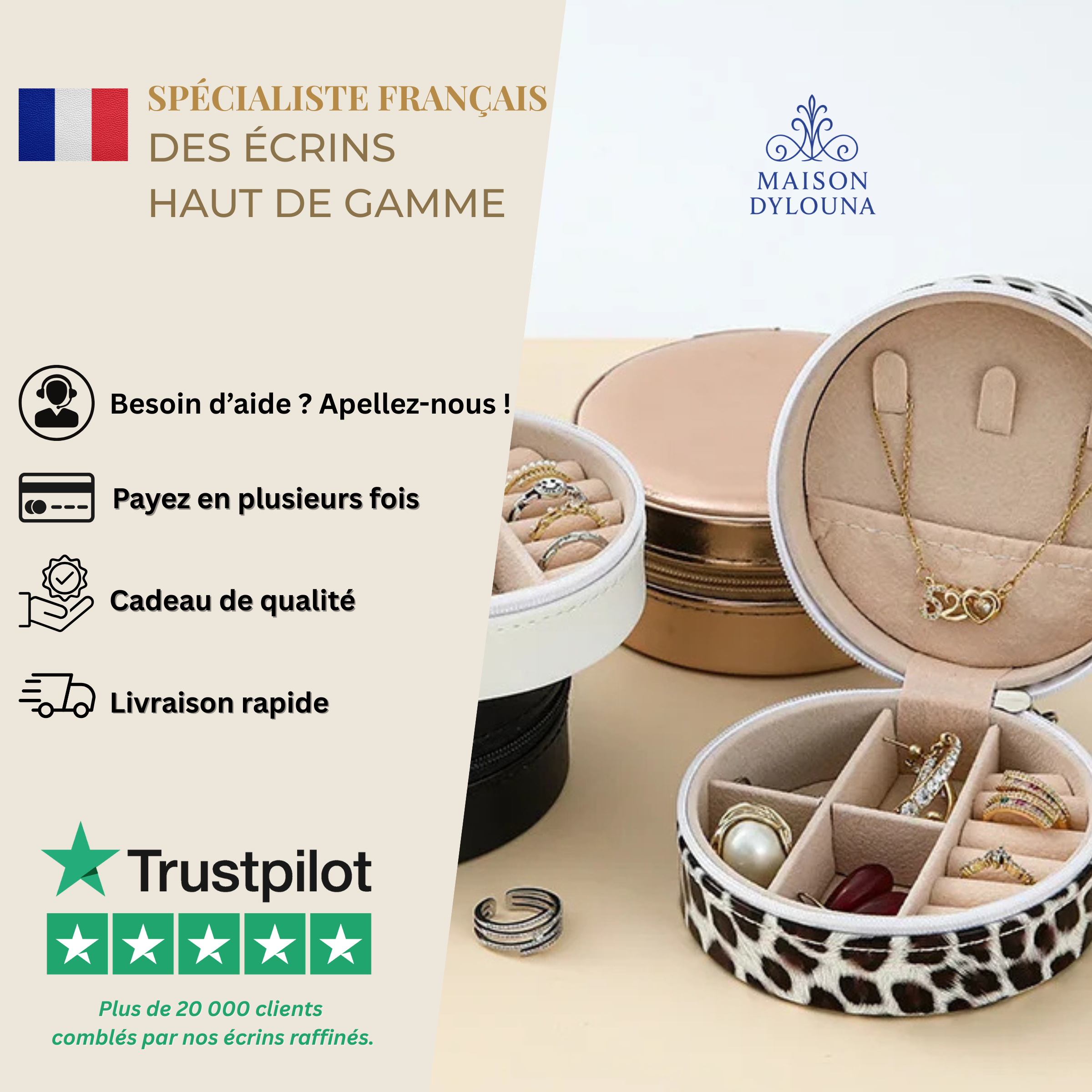 Boîte à bijoux minimaliste en bois 6 niveaux