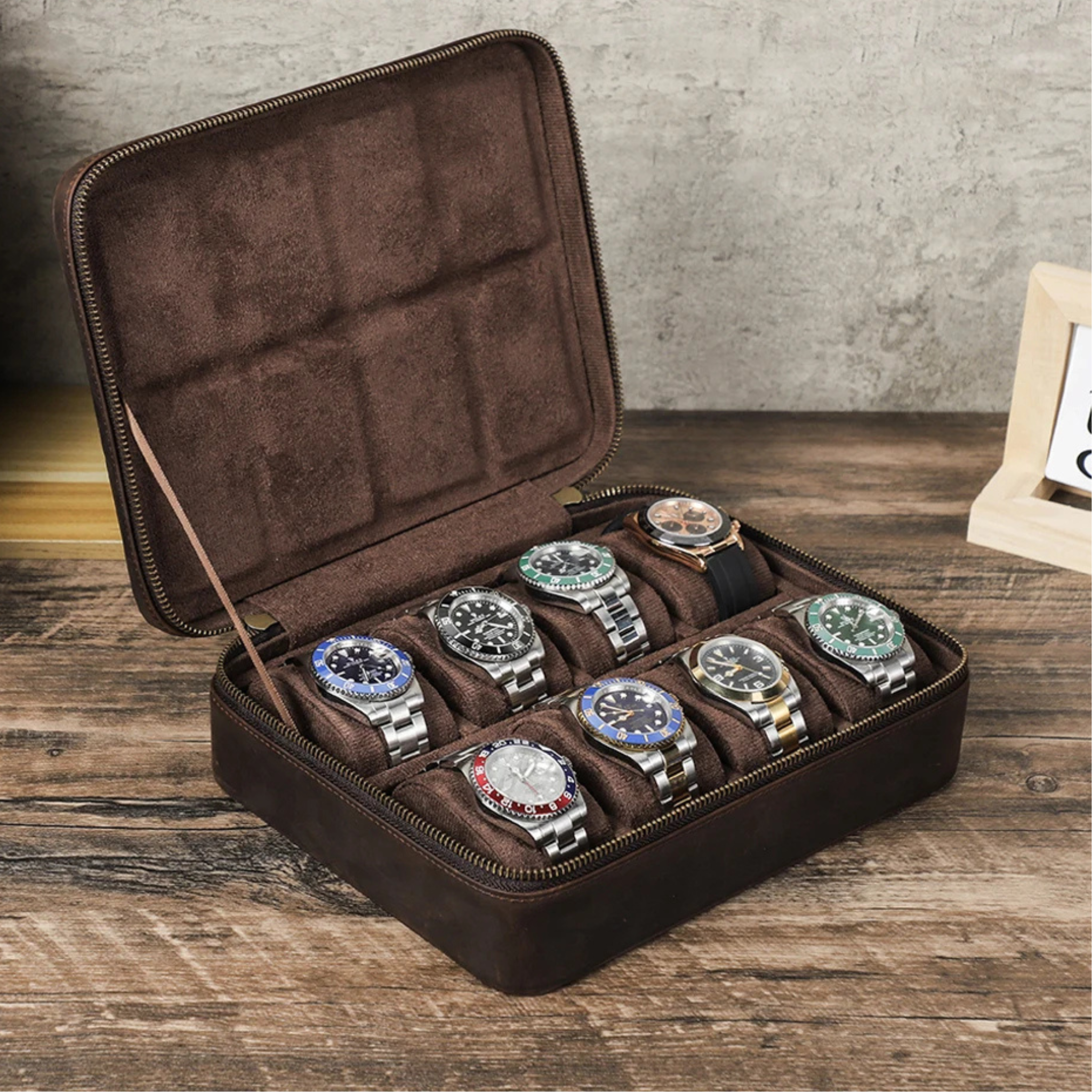 Boîte à montres en cuir vieilli