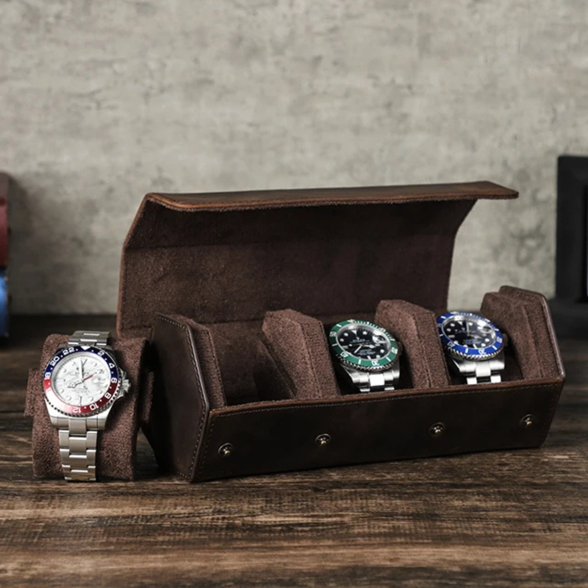 Étui 4 montres hexagonal en cuir