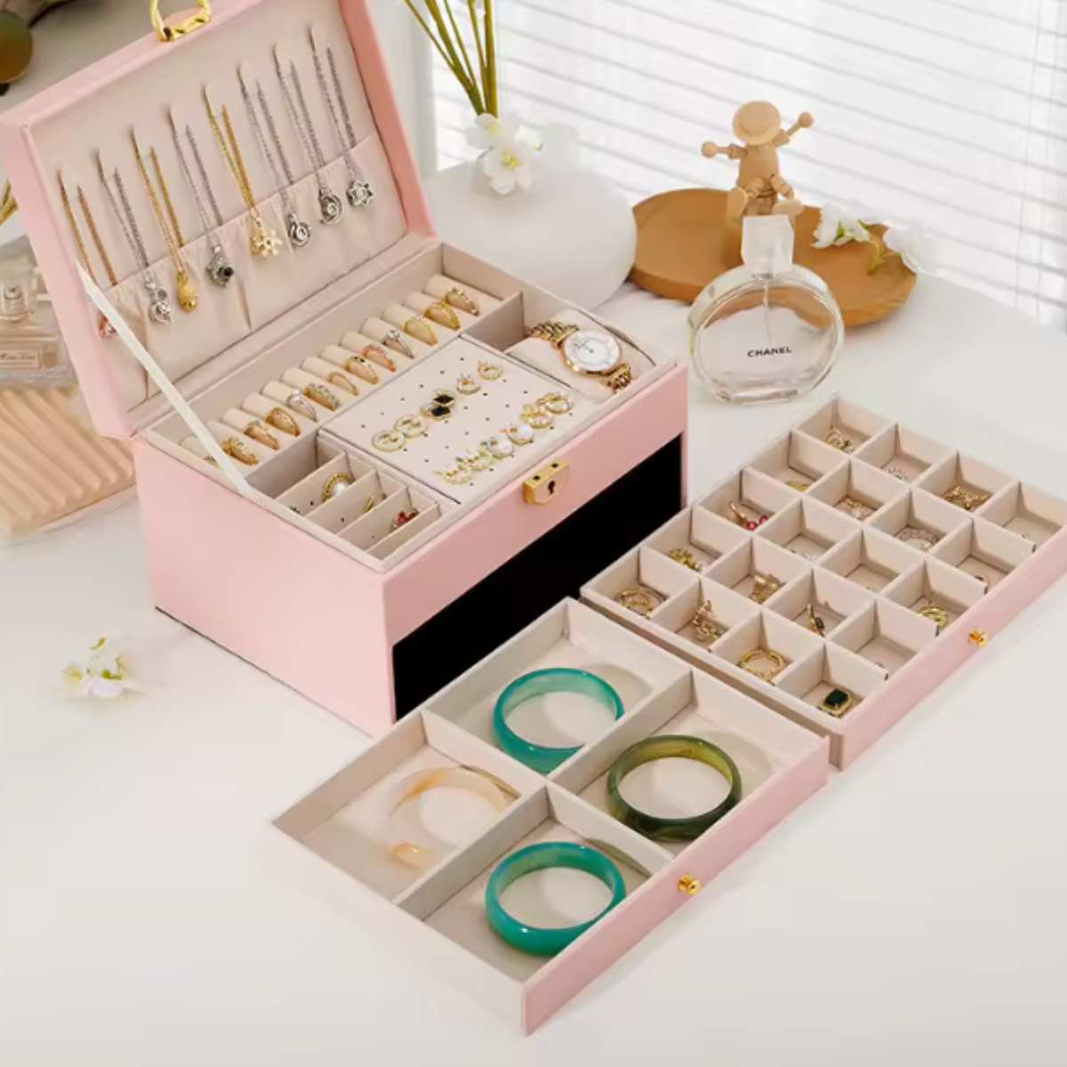 Boîte à bijoux double niveau