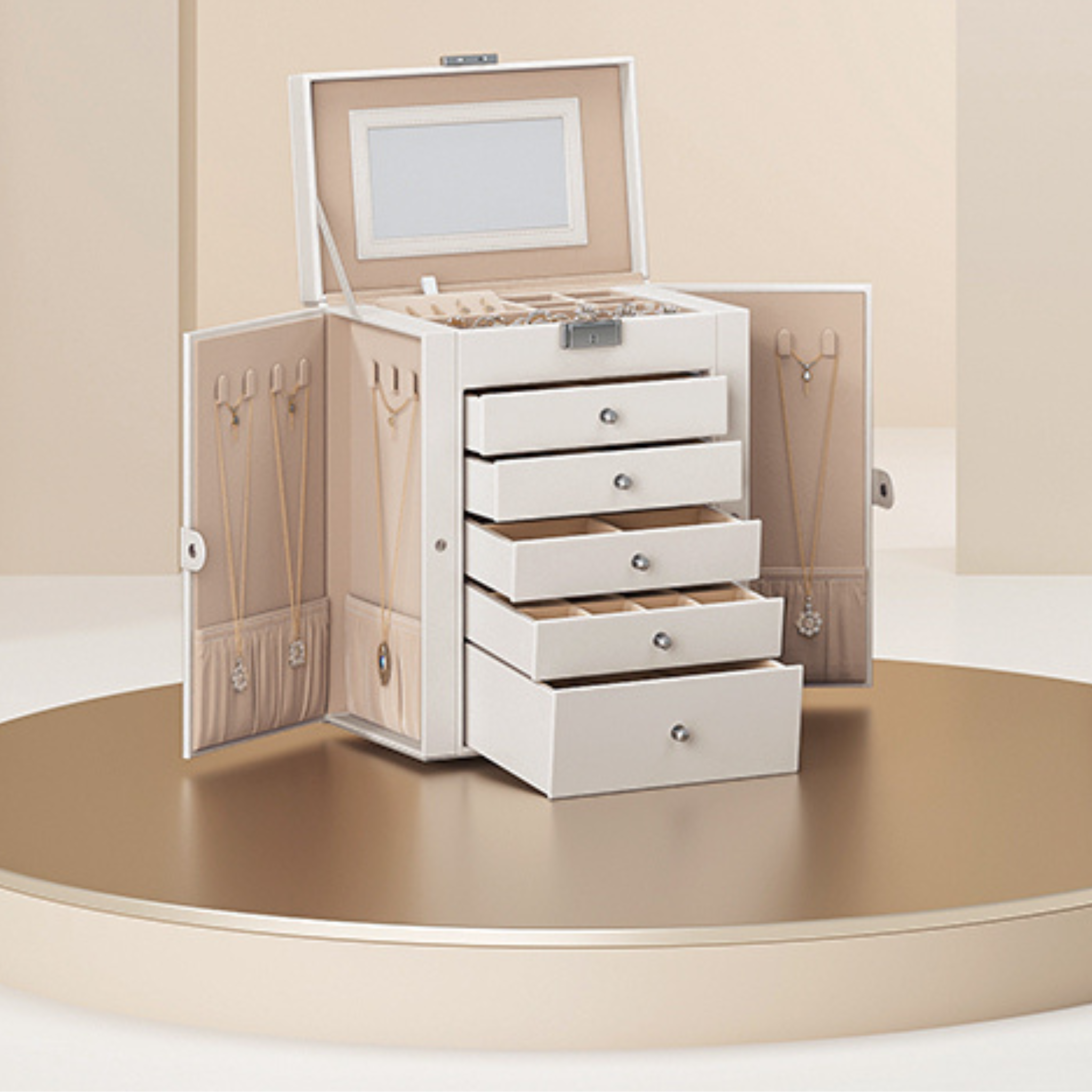 Boîte à bijoux à 6 niveaux avec miroir et serrure