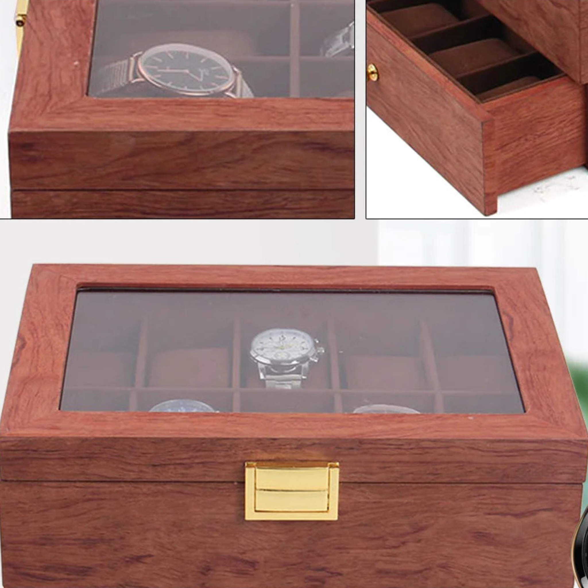Boîte pour 20 montres en bois et vitré
