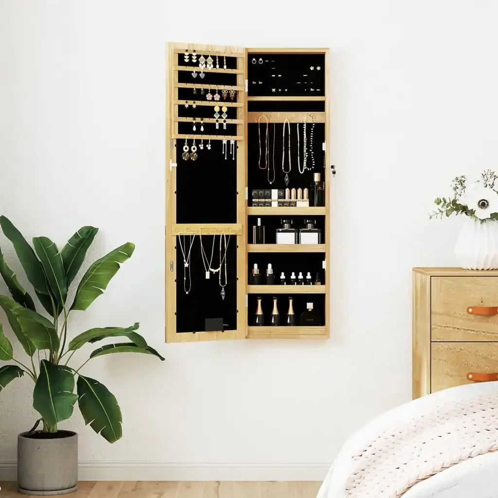 Armoire à bijoux murale blanche et bois