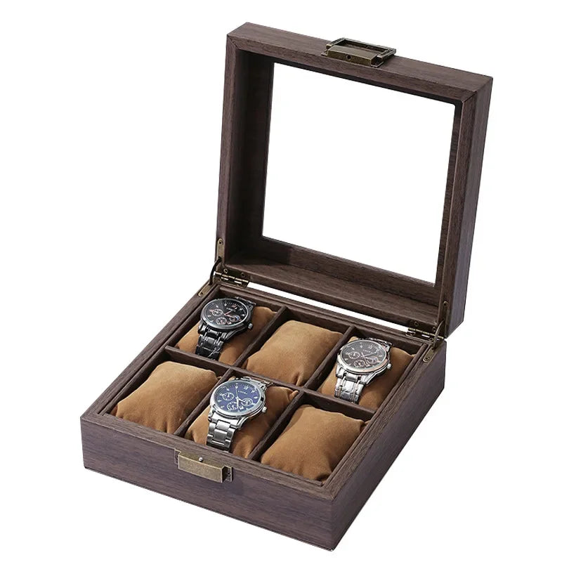 Boîte à montres en bois brun texturé