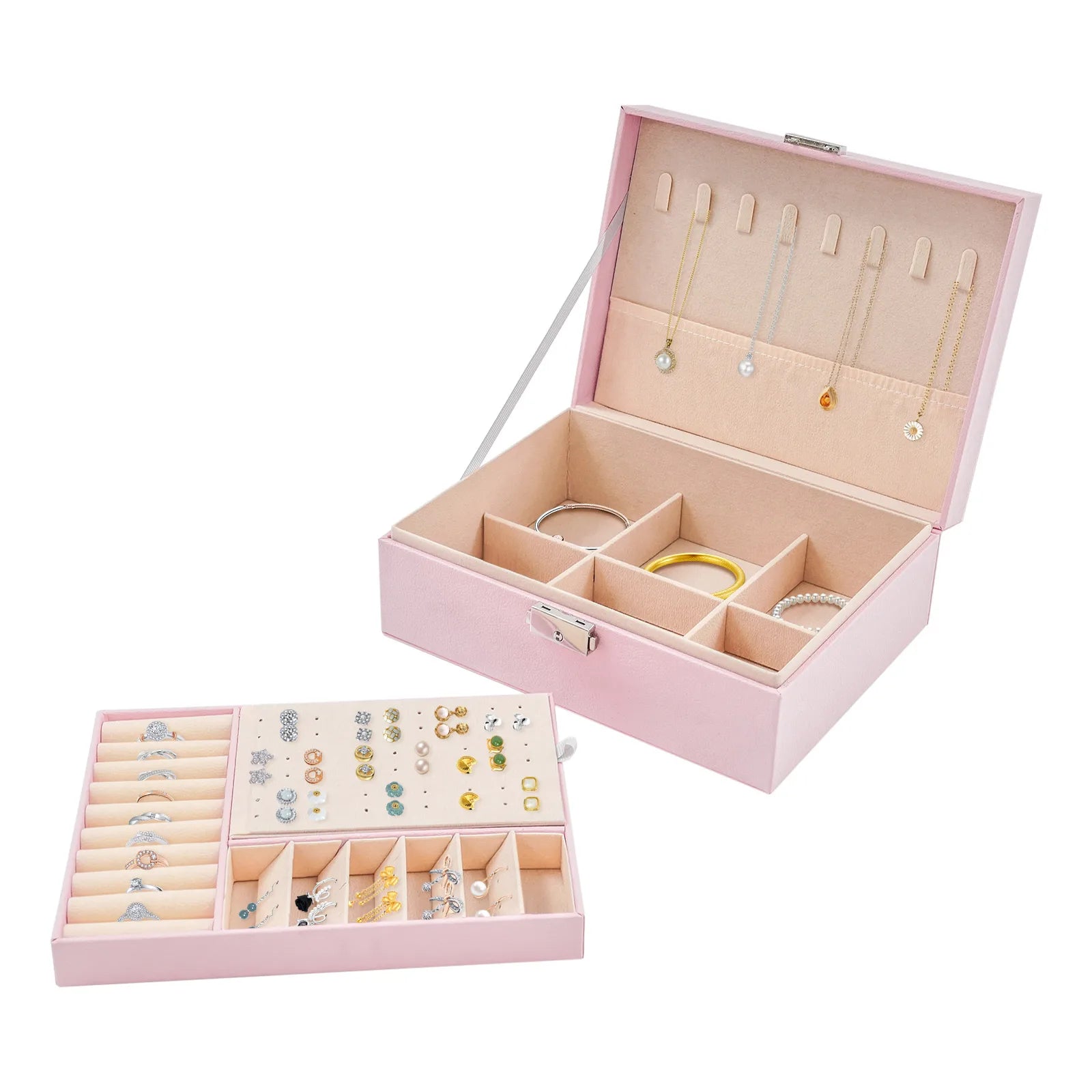 Boîte à bijoux rose compartiments modulables