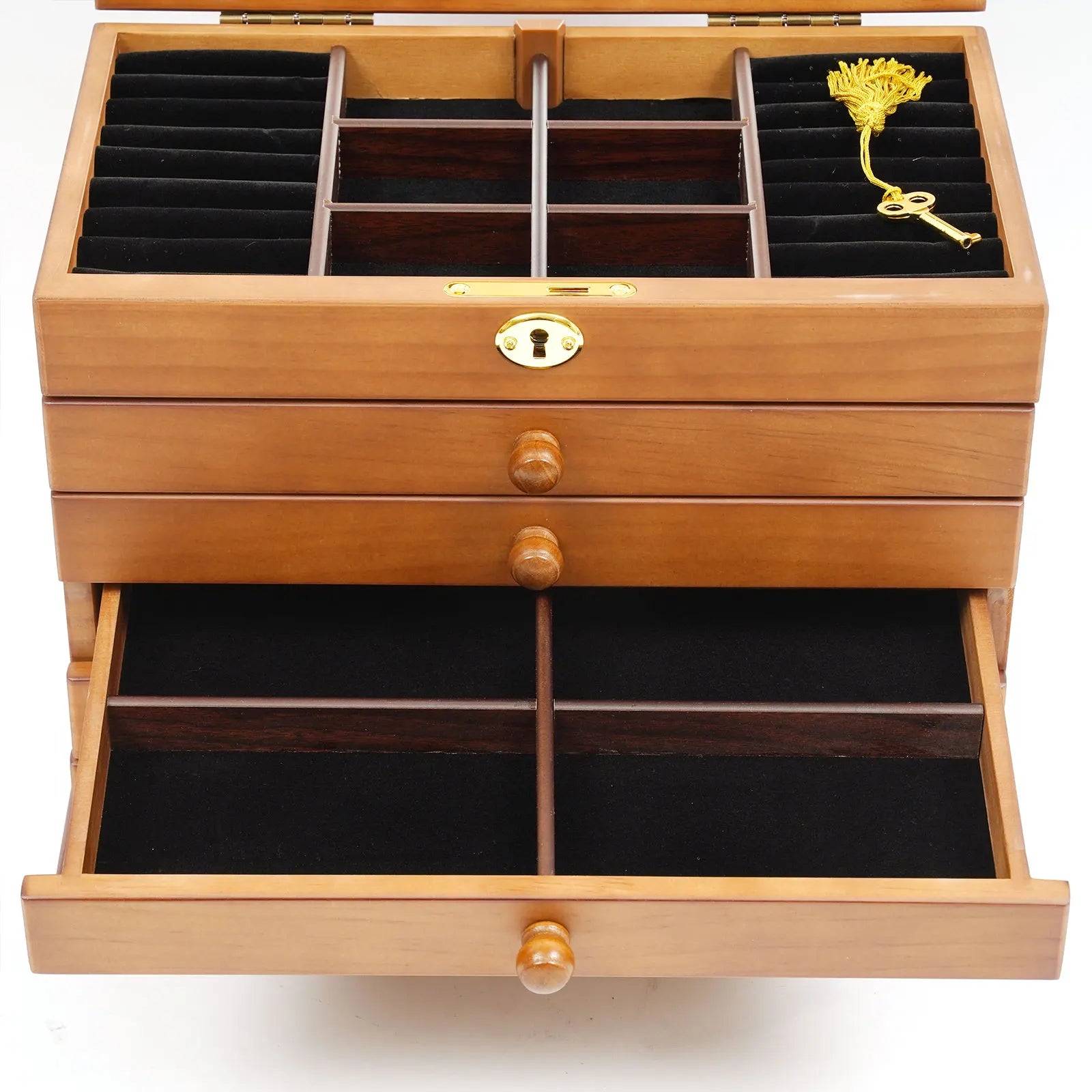 Boîte à bijoux en bois 6 tiroirs avec miroir