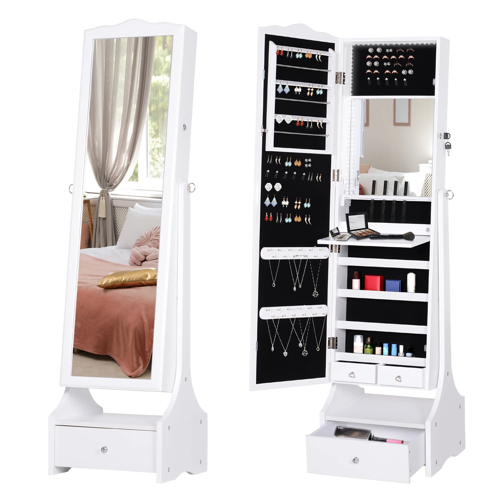 Armoire à bijoux avec miroir lumineux