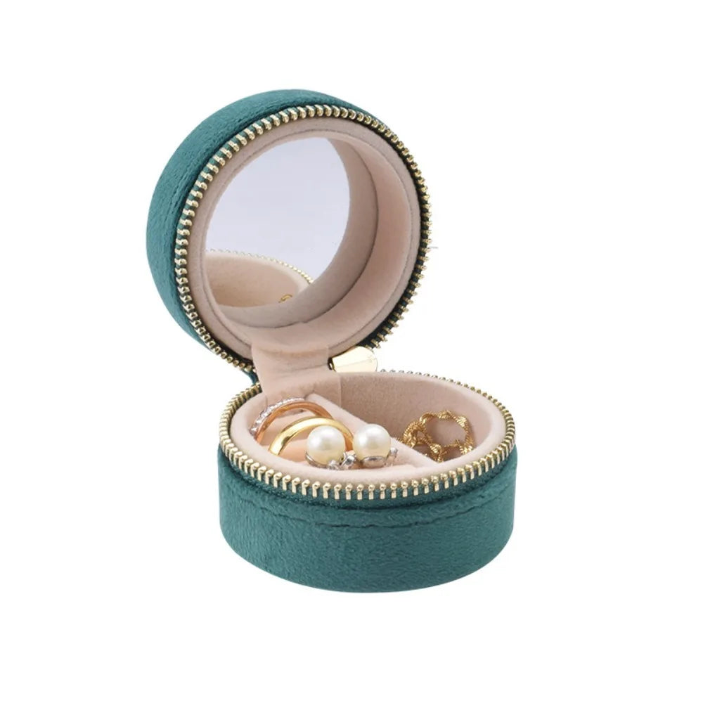 Boîte à bijoux ronde de poche en velours