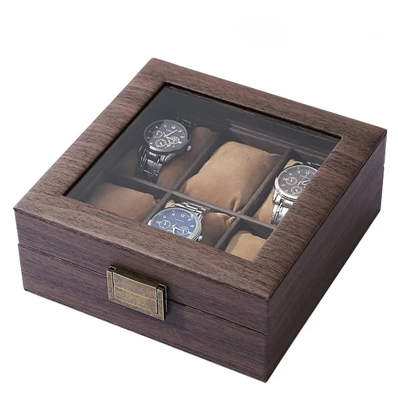 Boîte à montres en bois brun texturé