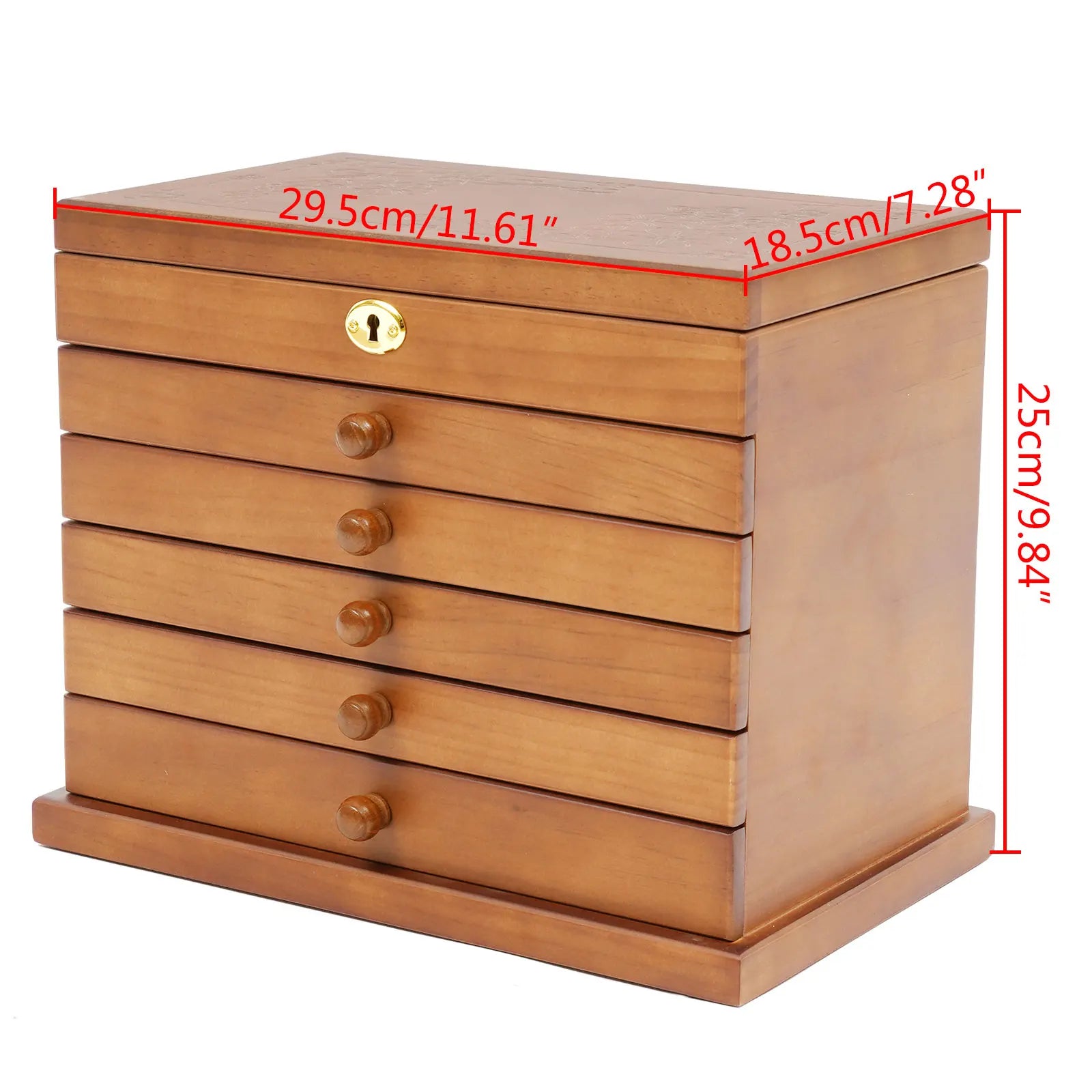 Boîte à bijoux en bois 6 tiroirs avec miroir