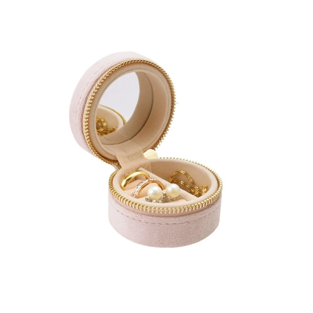 Boîte à bijoux ronde de poche en velours