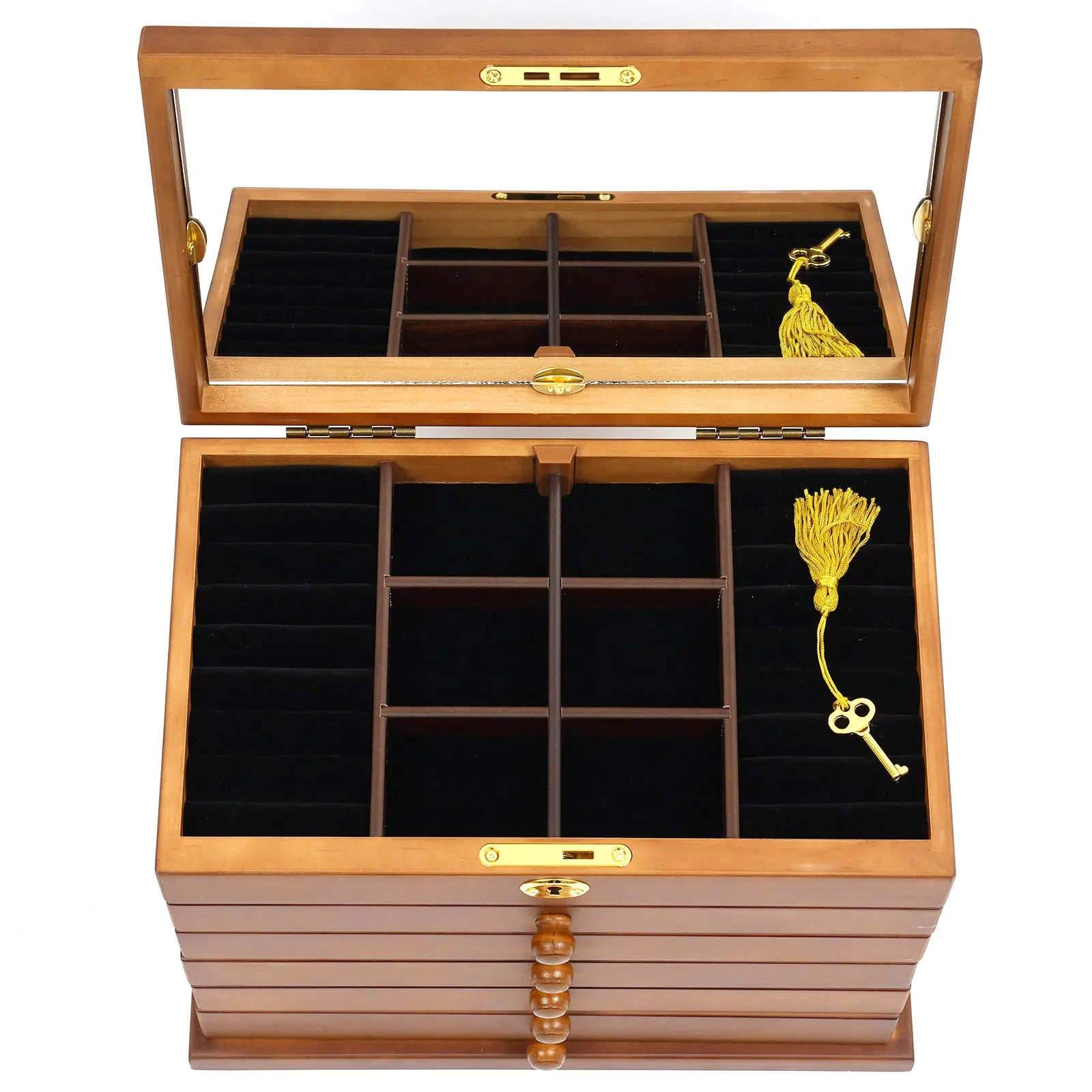 Boîte à bijoux en bois 6 tiroirs avec miroir