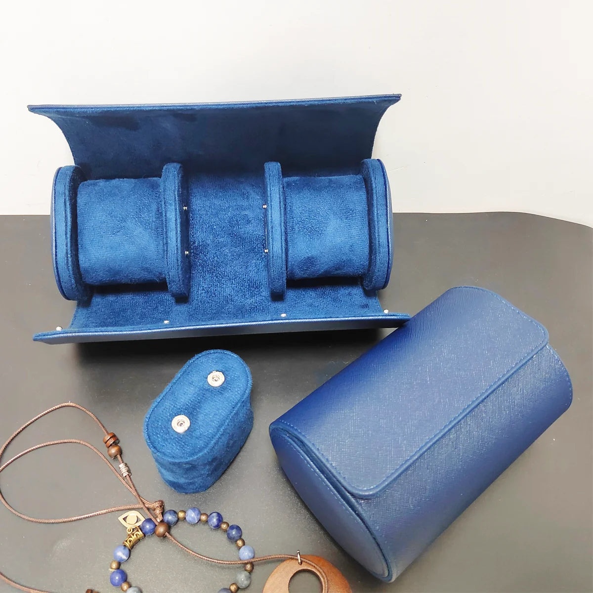 Étui de transport en cuir bleu pour montres