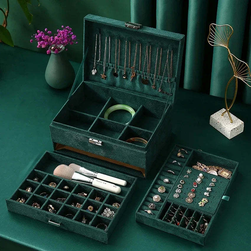 Boîte à bijoux vert émeraude avec tiroir