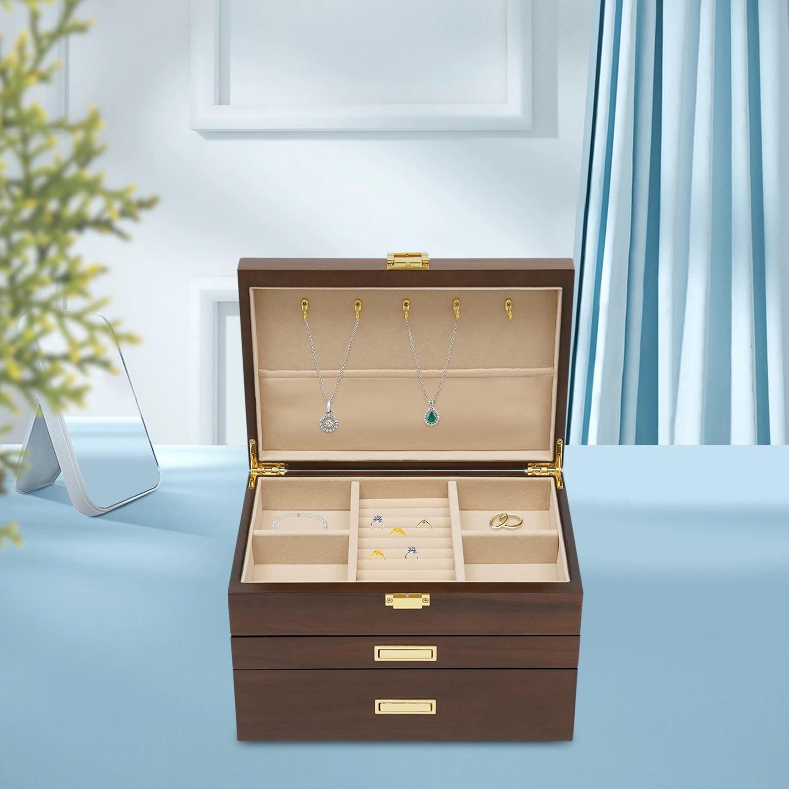 Boîte à bijoux 3 niveaux style japonais – Design raffiné et capacité généreuse