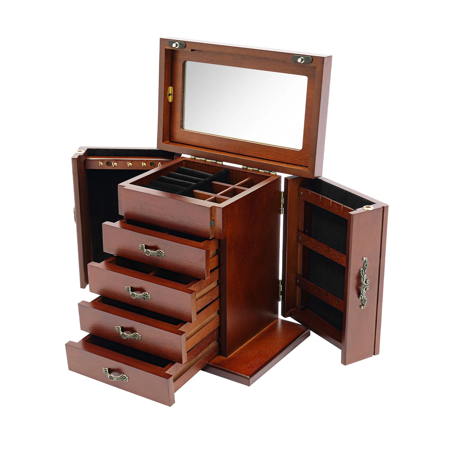 Boîte à bijoux en bois massif 5 niveaux