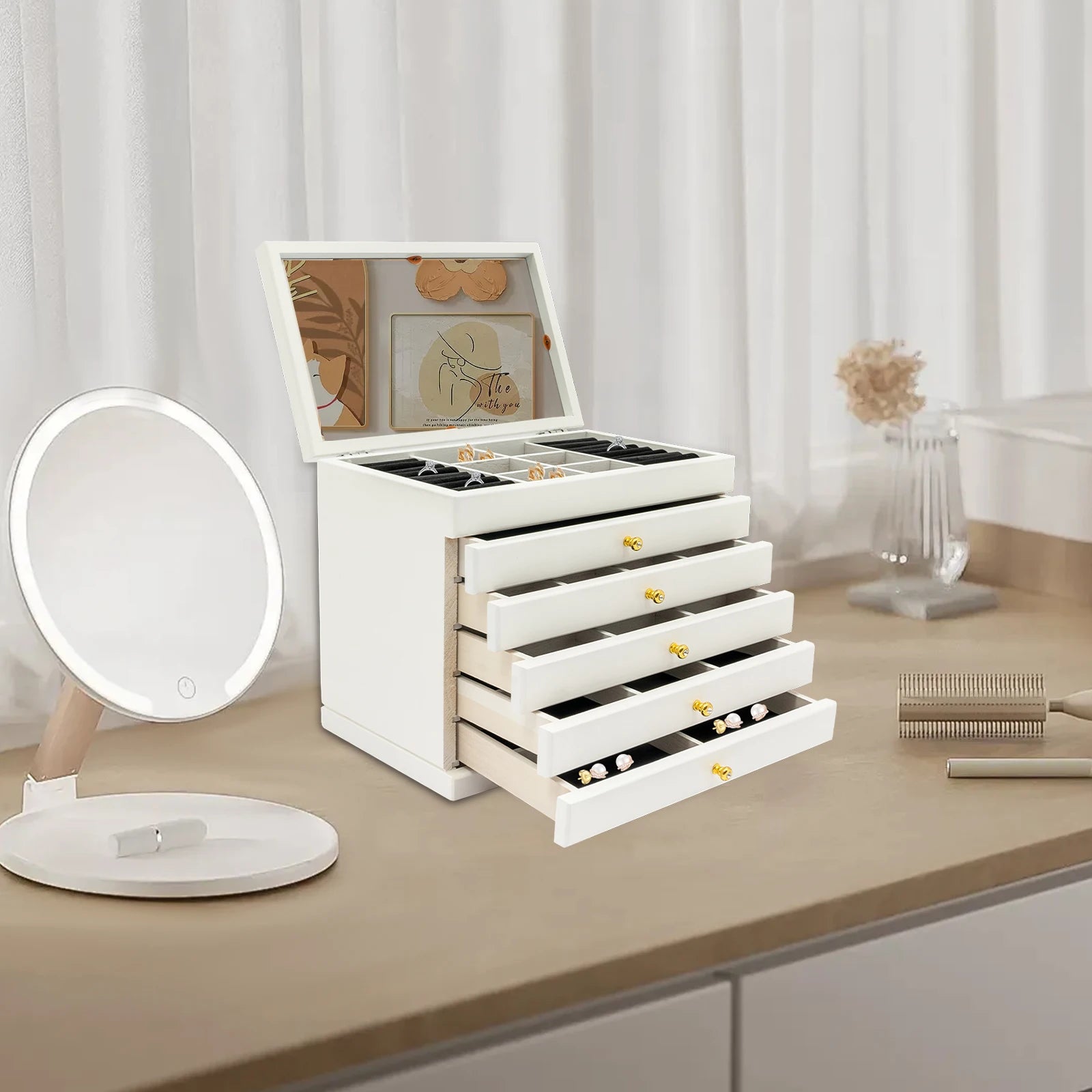 Boîte à bijoux blanche 6 tiroirs