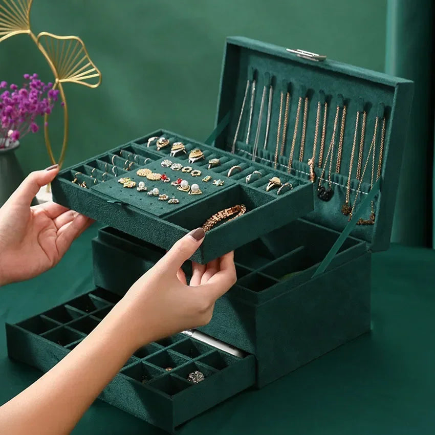 Boîte à bijoux vert émeraude avec tiroir