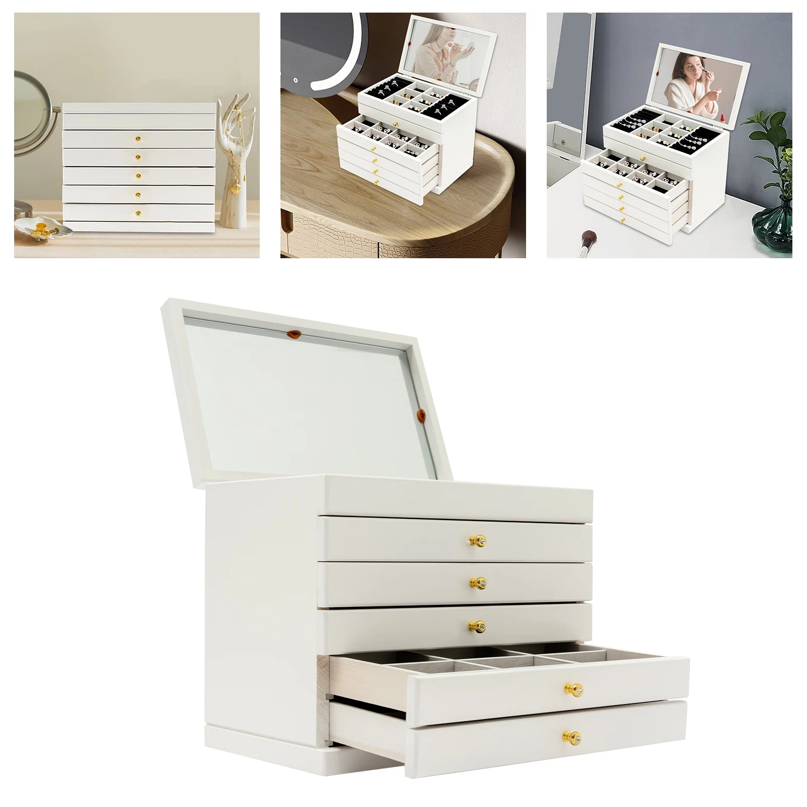 Boîte à bijoux blanche 6 tiroirs