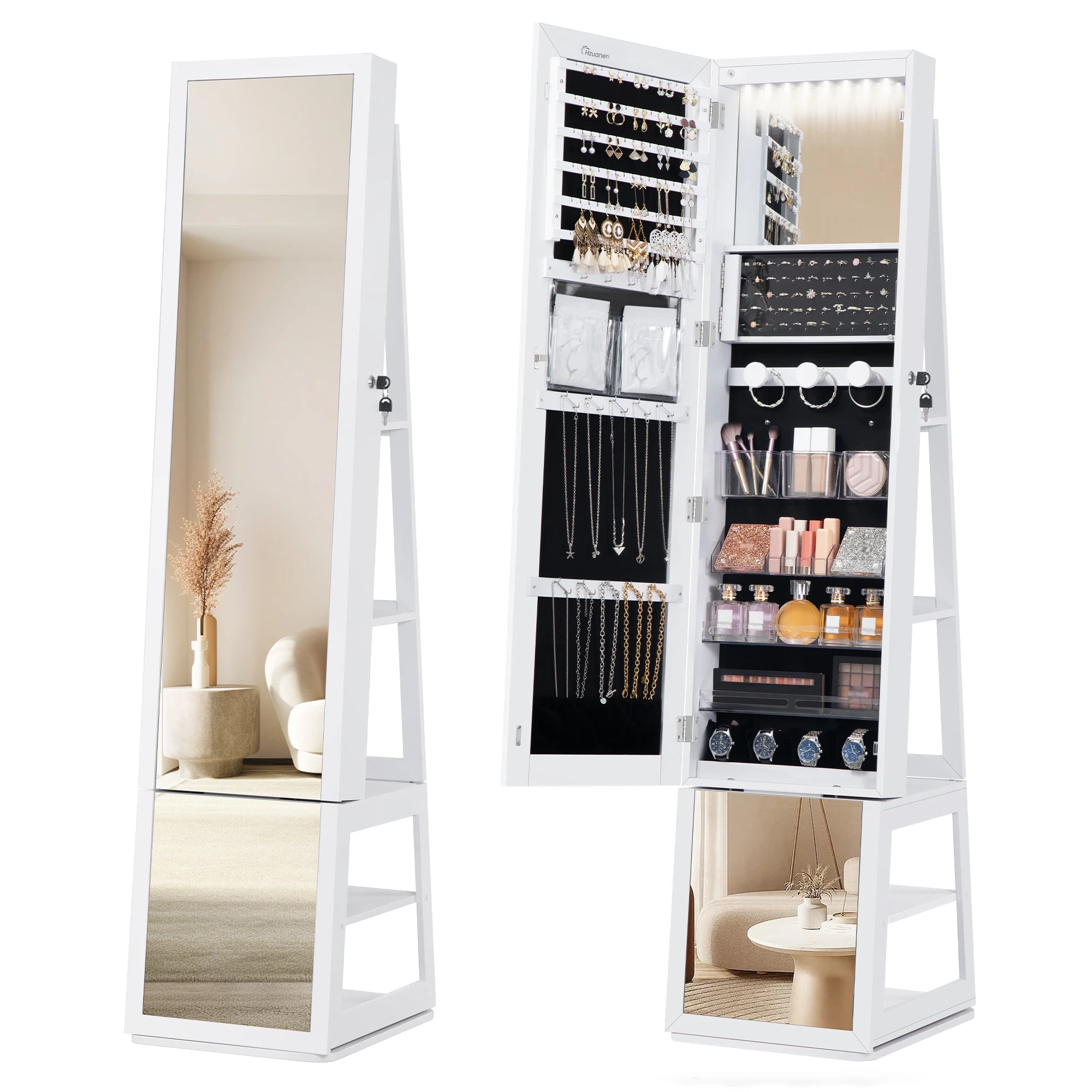Armoire à bijoux avec miroir rotatif