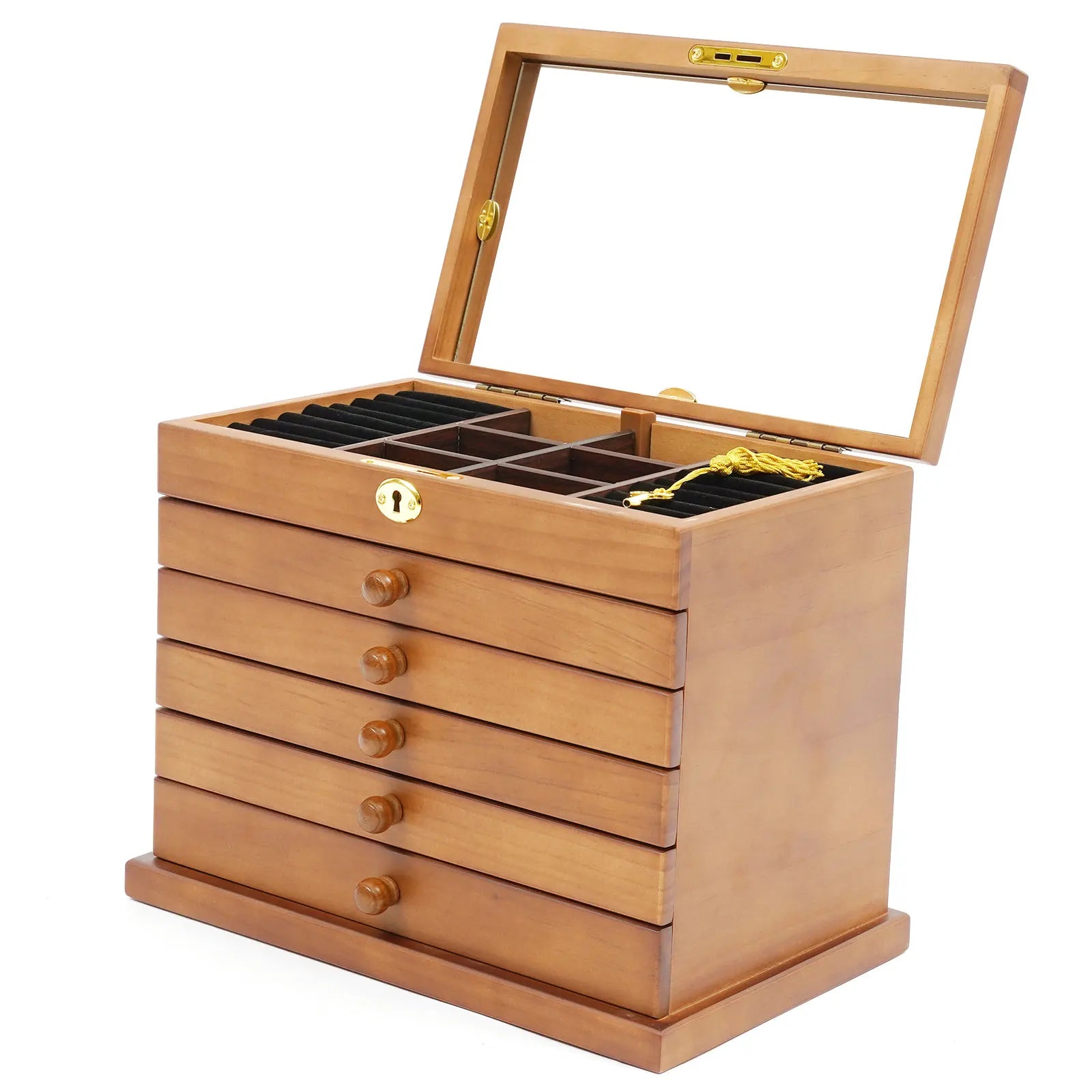 Boîte à bijoux en bois 6 tiroirs avec miroir