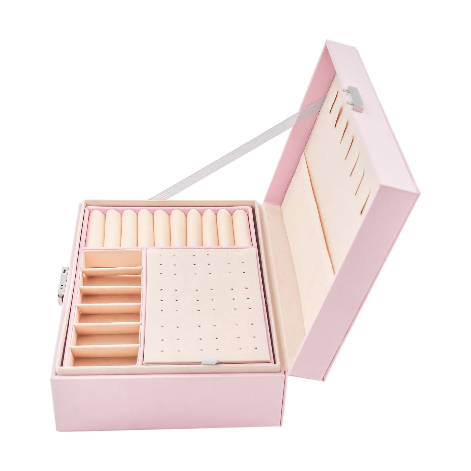 Boîte à bijoux rose compartiments modulables